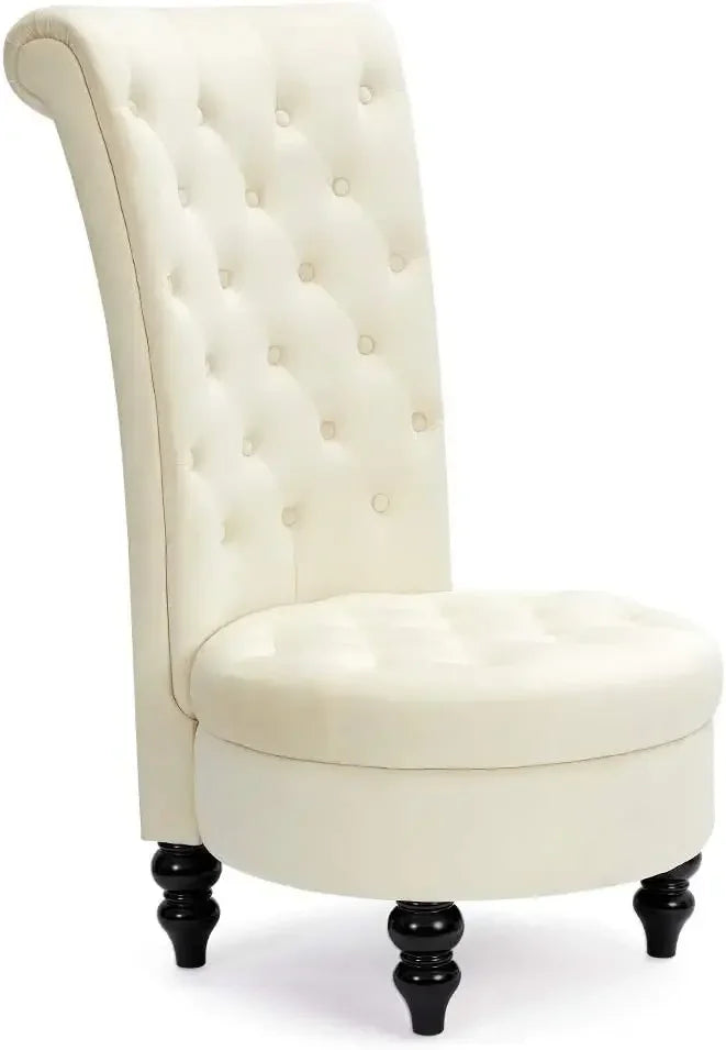 High-Back Chair Set of 2 – Retro Royal Button-Tufted Armless Throne Accent Chairs with Solid Wood Frame