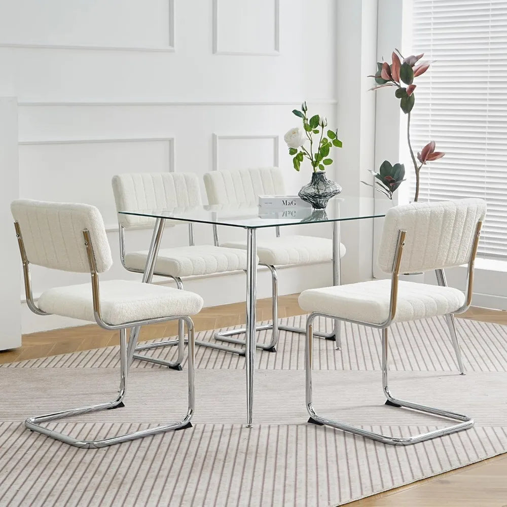 5 Piece Glass Dining Table Set, Modern Kitchen Table Set with Transparent Tempered Glass Tabletop and 4 Upholstered Chairs