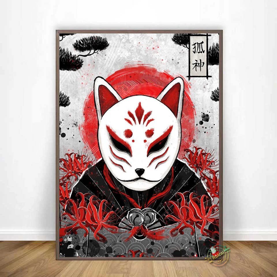 Japan Samurai Geisha Panda Koi Fish Yin Yang Canvas Wall Art – Modern Decorative Home Decor