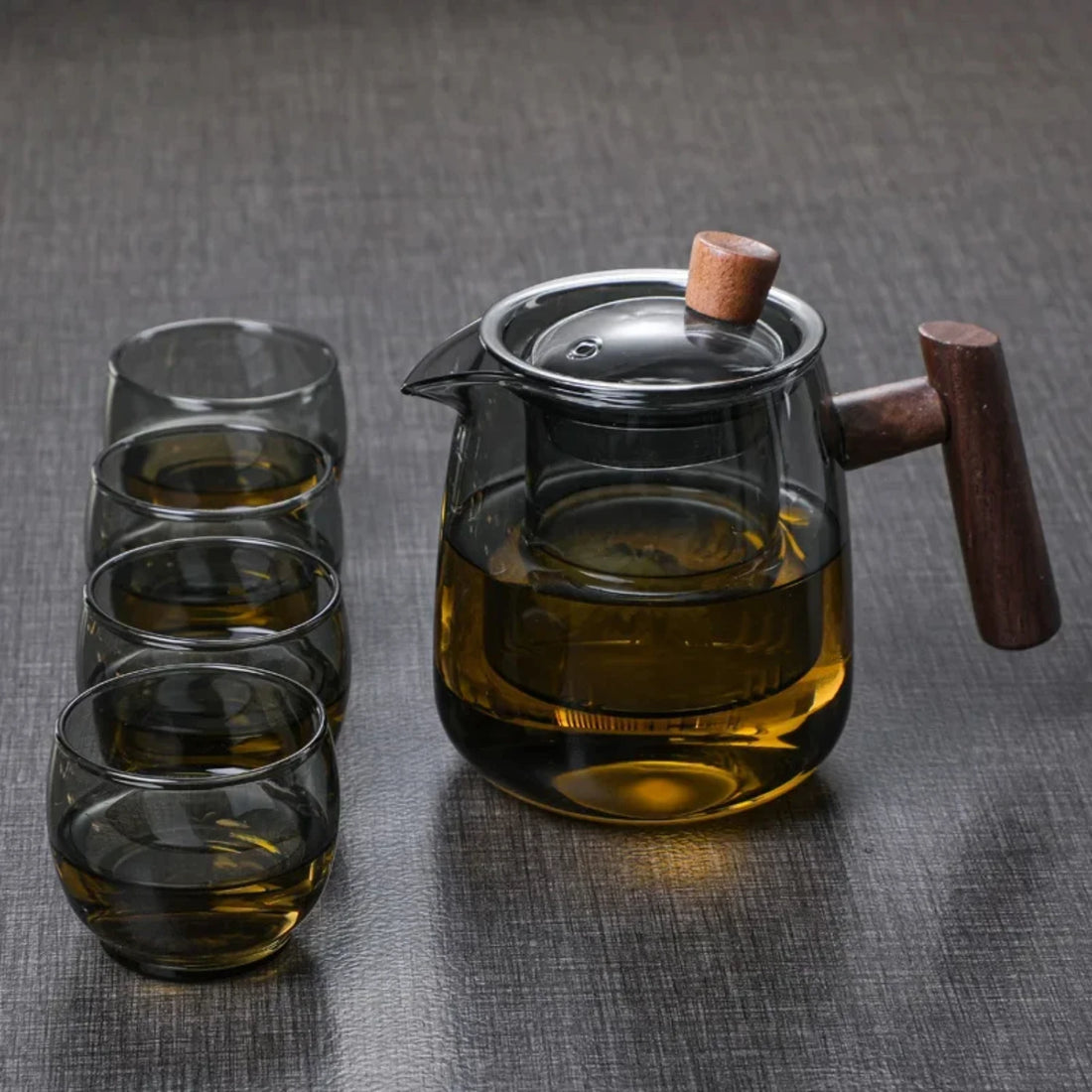 High Borosilicate Glass Teapot with Wooden Handle – Transparent Chinese Tea Ceremony Set with Cup Filter