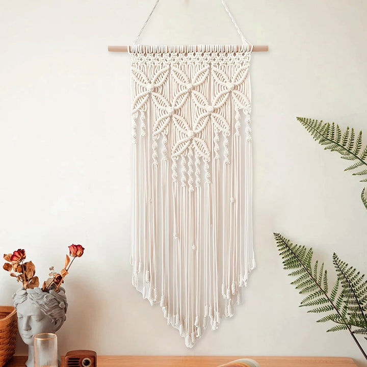 Macrame Wall Hanging Tapestry – Handmade Ethnic Chic Woven Wall Art with Tassels