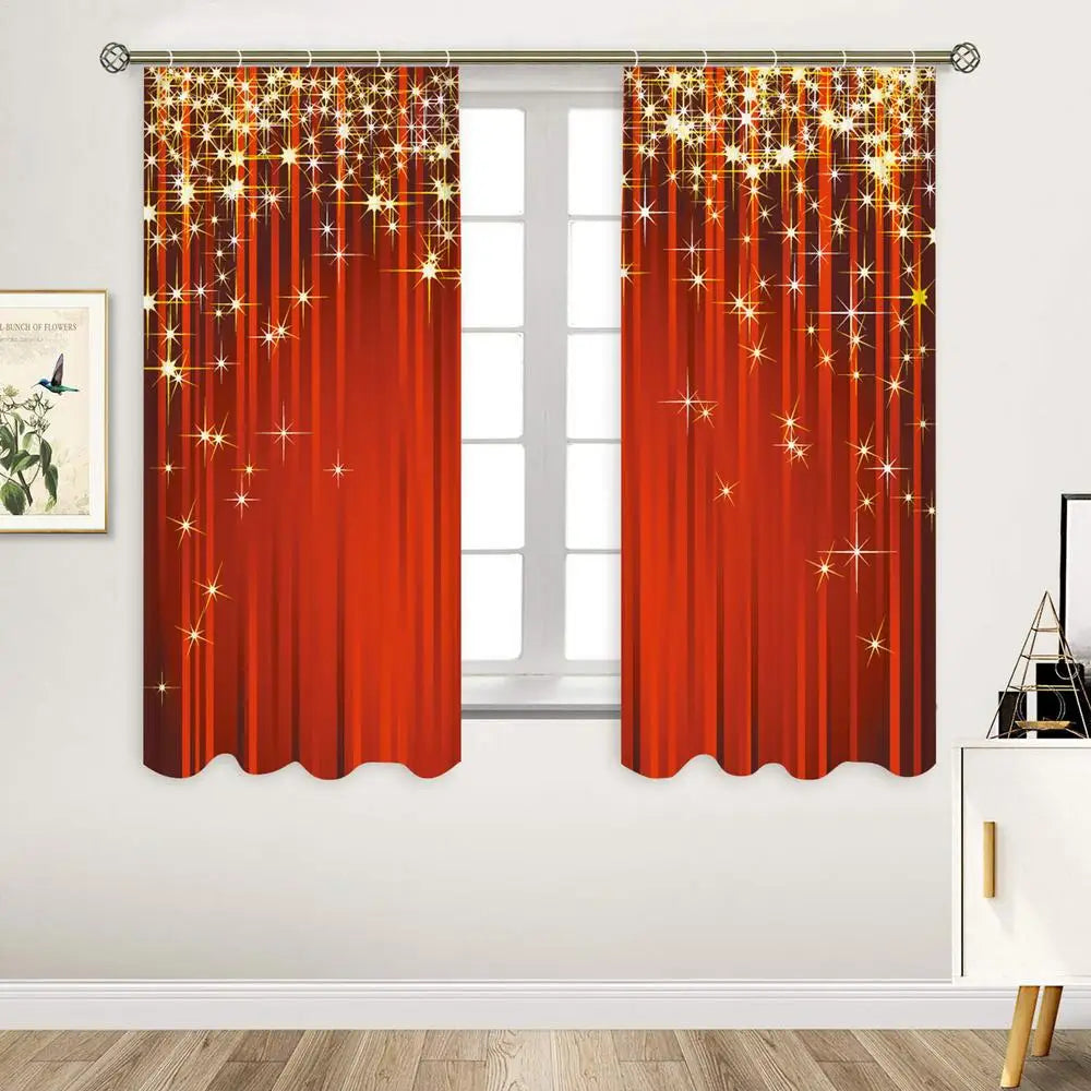 2pcs Christmas Digital Printing Curtains – Semi-Shading Washable Polyester Curtains