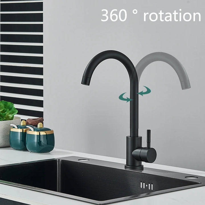 Stainless Steel Matte Kitchen Faucet Deck Sinks Faucet High Arch 360 Degree Swivel Cold Hot Mixer Water Tap