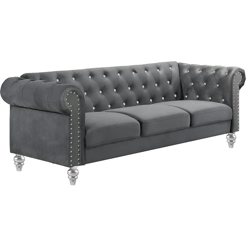 Glam Emma Velvet Three-Seater Chesterfield Sofa