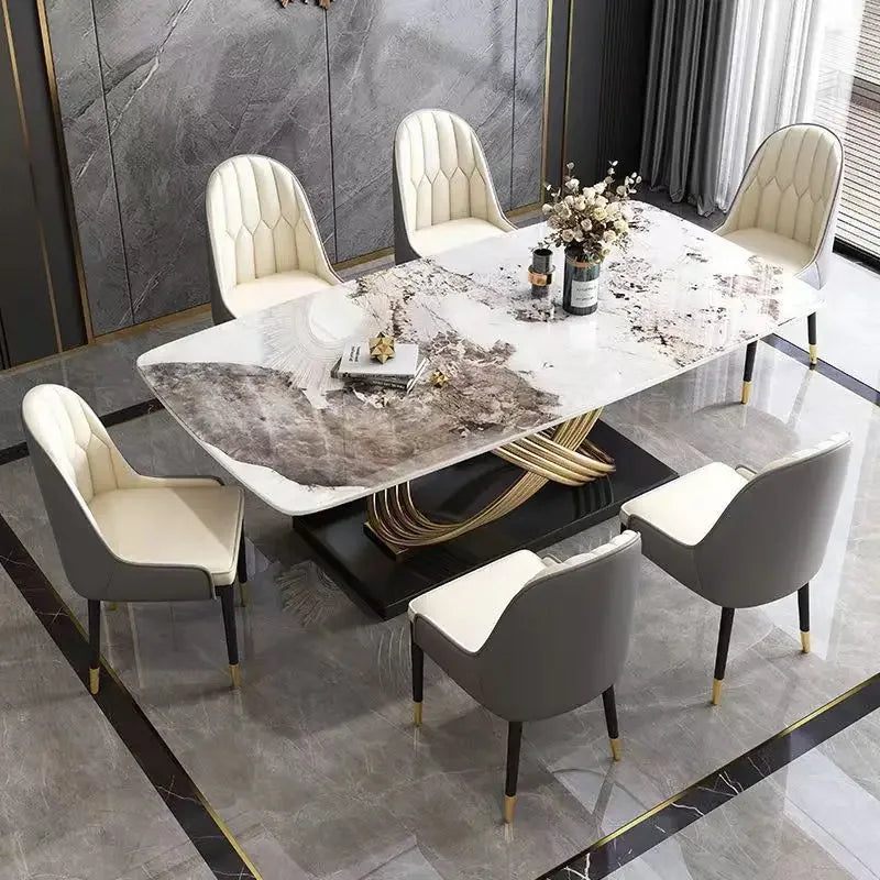 Modern Luxury Marble Stone Dining Table Set with Leather Chairs – 4, 6, or 8 Seater