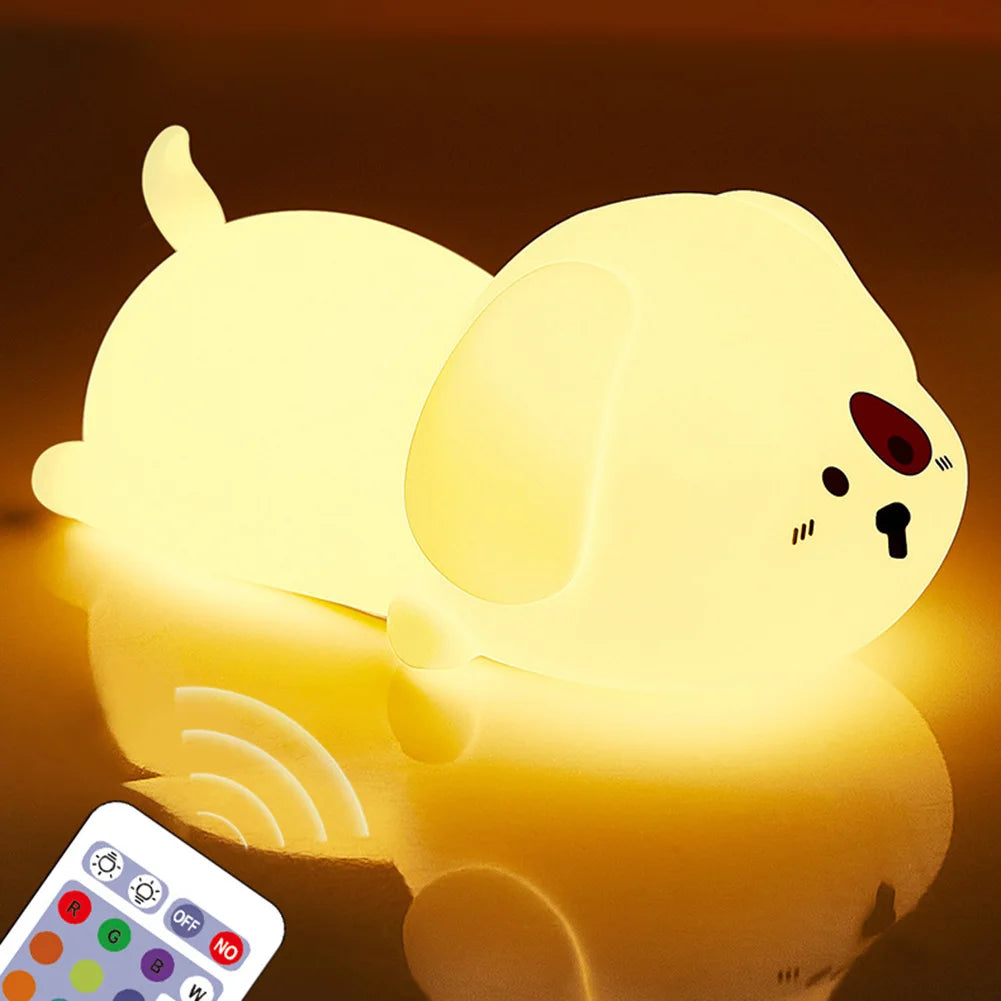 Cute Dog Night Light Dimmable Creative Animal Pat Lamp Remote Control Silicone Touch Night Lamp for Children Baby Room