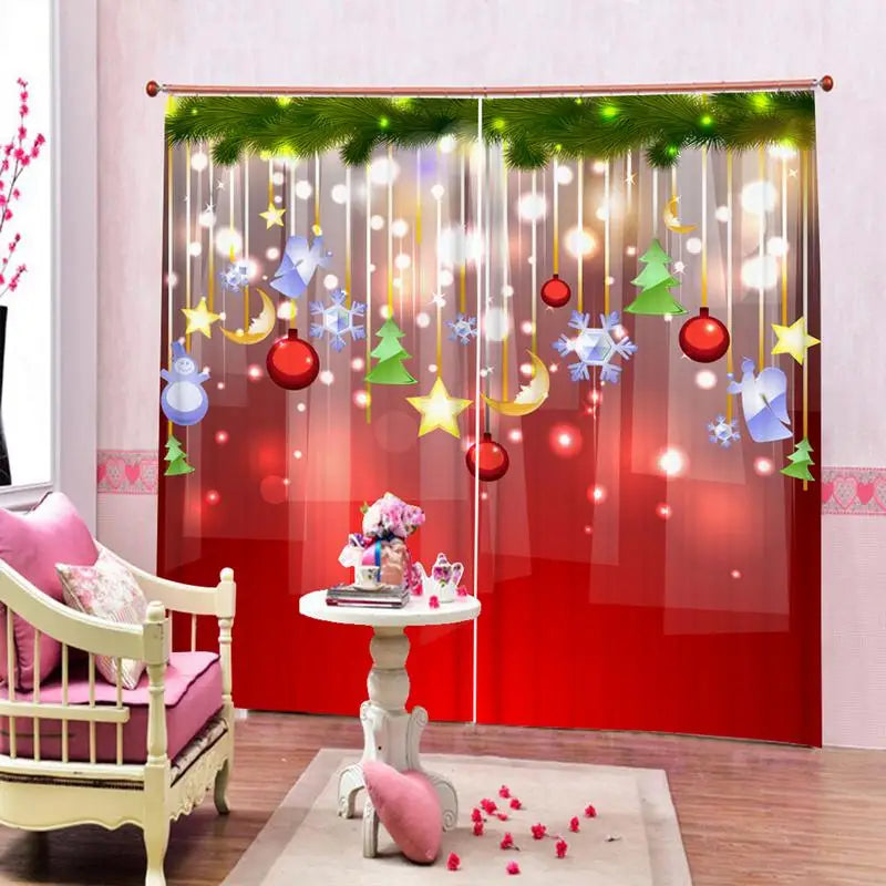 2pcs Christmas Digital Printing Curtains – Semi-Shading Washable Polyester Curtains