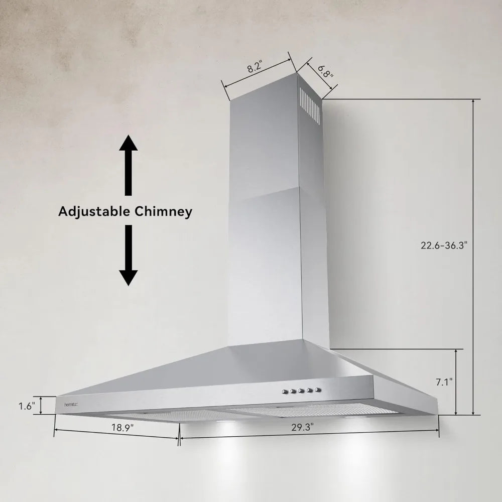 Range Hood 30 inch Stainless Steel, Wall Mount Vent Hood for Kitchen with Charcoal Filter, Range Hoods with Ducted