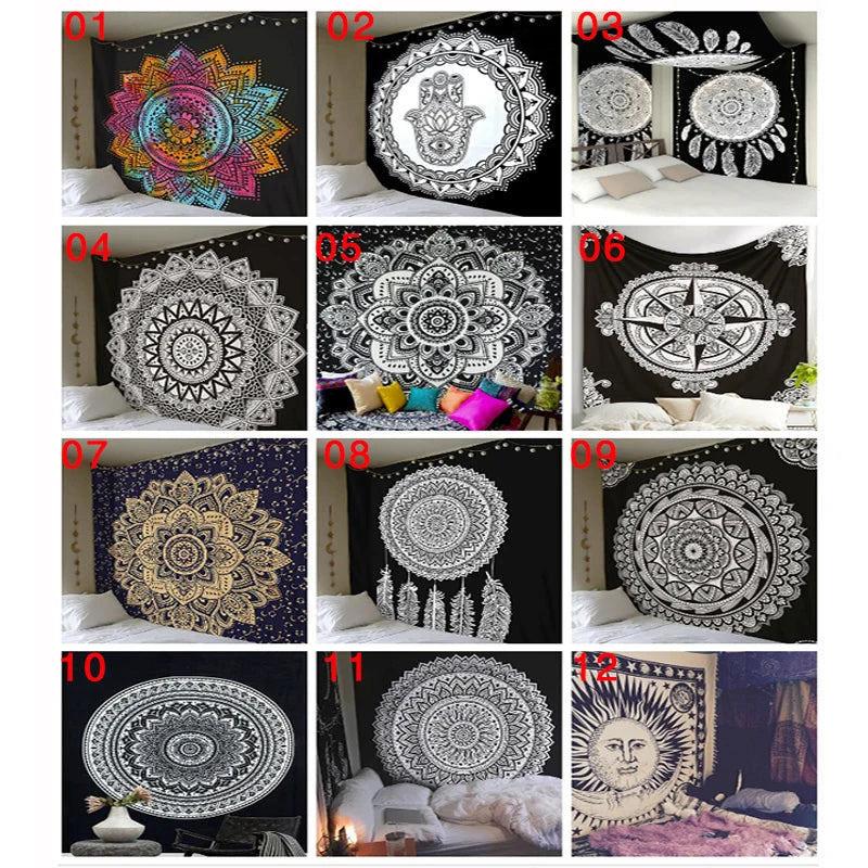 Polyester Mandala Print Tapestry – Wall Hanging, Carpet, Yoga Mat, or Beach Blanket