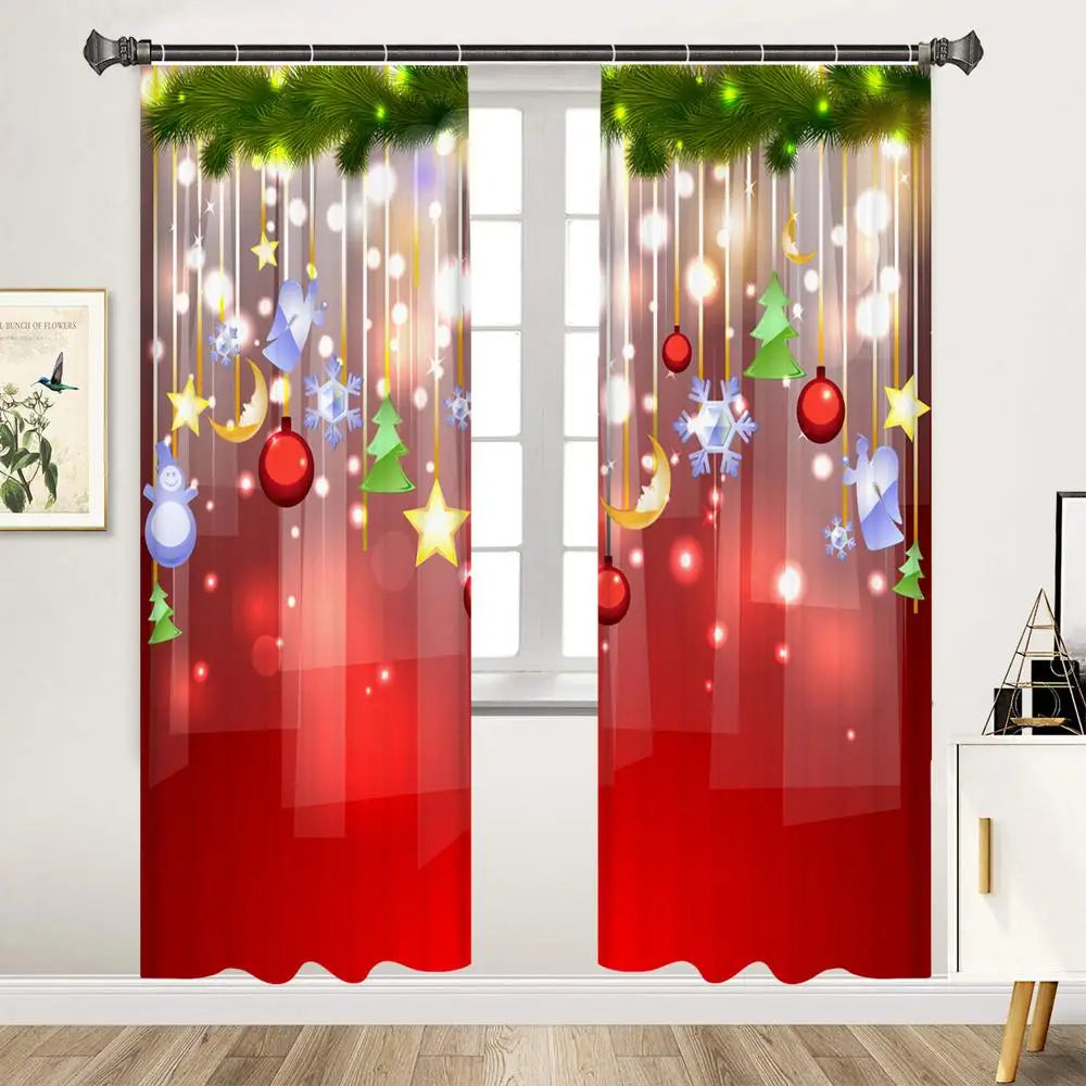 2pcs Christmas Digital Printing Curtains – Semi-Shading Washable Polyester Curtains