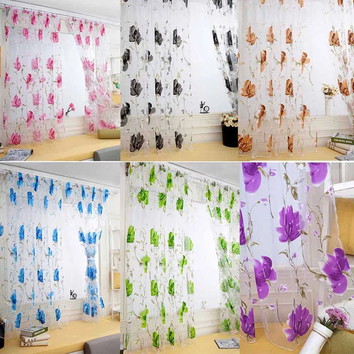 Floral Tulle Sheer Curtains – Elegant White Curtains for Living Room, Bedroom, and Kitchen