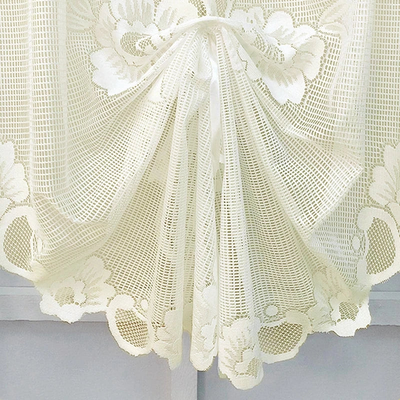 French Vintage Embroidered Kitchen Short Curtain – Romantic Lace Wavy Drapery