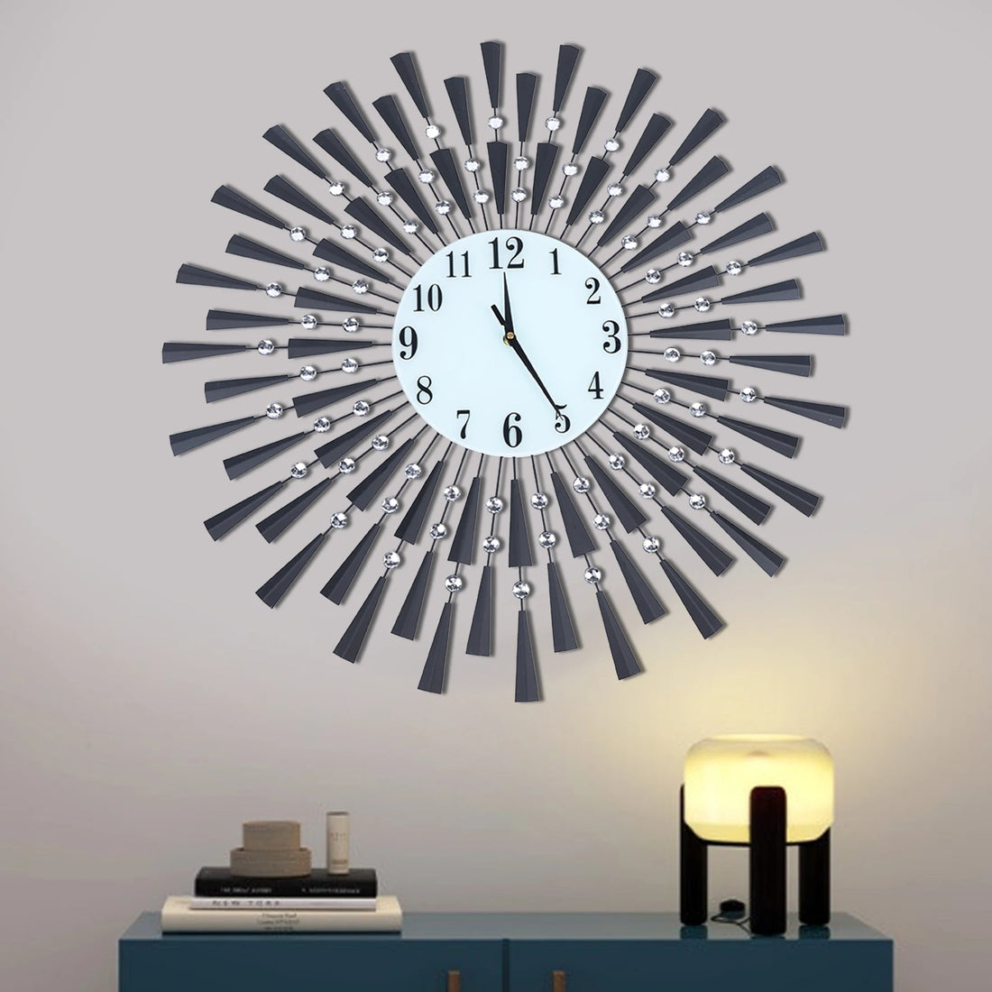 Modern Black Silent Wall Clock – Non-Ticking Decorative Crystal Clock for Bedroom, Kitchen, and Office