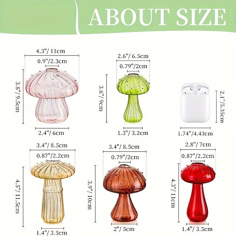 5 Colors Plant Mushroom Glass Vase – Mini Glass Containers for Christmas, Halloween, and Home Décor