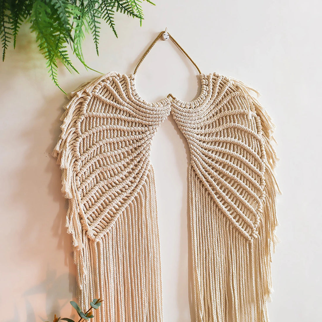 Angel Wing Hanging Tapestry – Handwoven Cotton Macrame Wall Hanging with Long Tassels