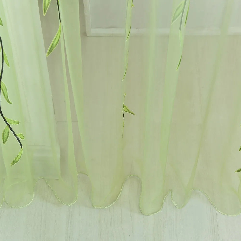 Green Purple Willow Sheer Curtains – Decorative Tulle for Living Room, Kitchen, and Bedroom