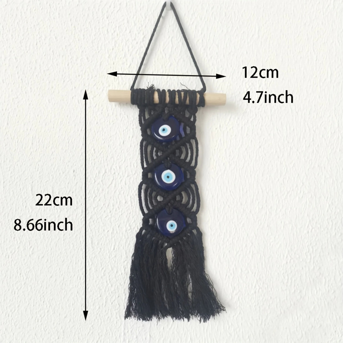 Bohemian Blue Evil Eye Handmade Cotton Tapestry - Turkish Glass Beaded Wall Hanging