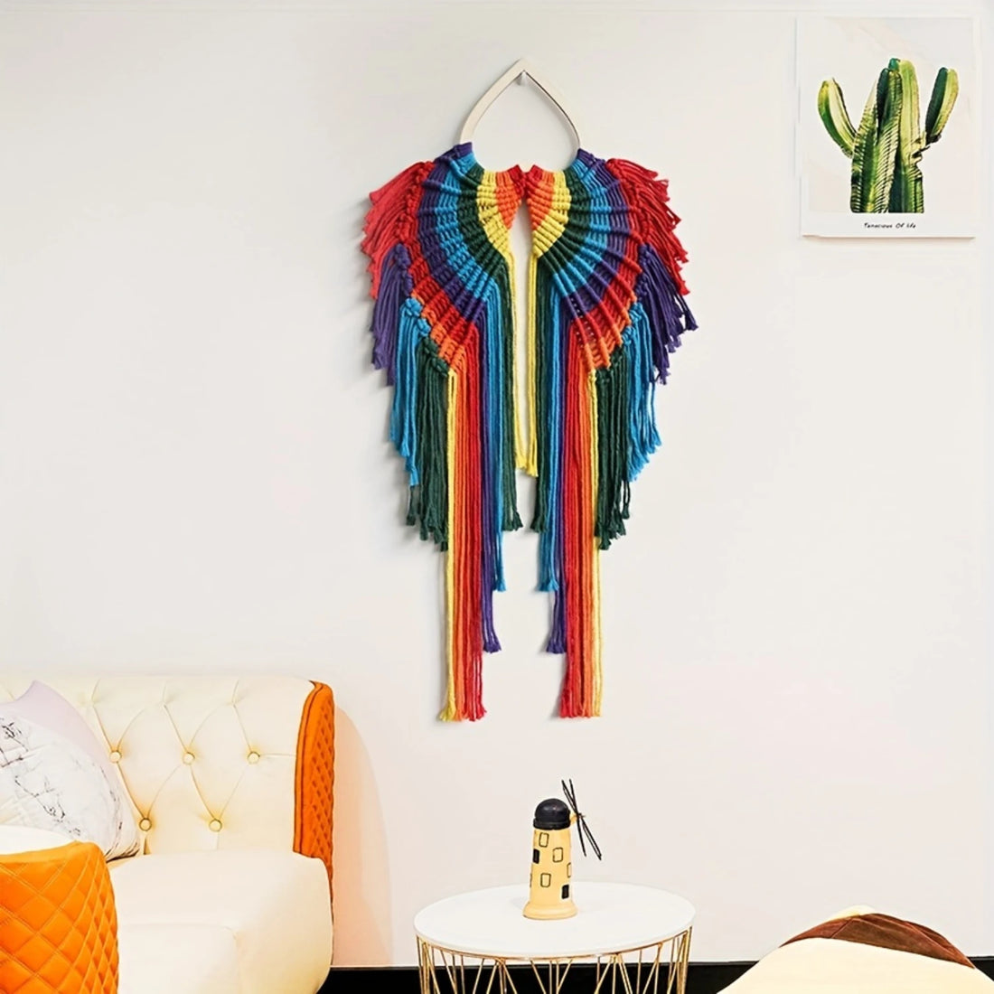 Chic Handwoven Cotton Rope Wall Tapestry – Colorful Angel Wings Wall Hanging Decor