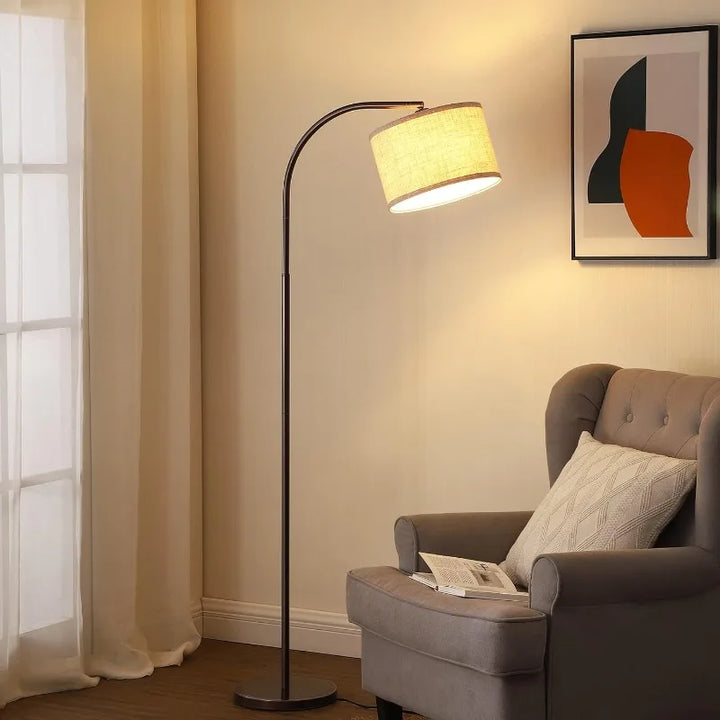 Boho Standing Arc Lamp with Adjustable Lampshade – Mid Century Modern Floor Lamp for Living Room