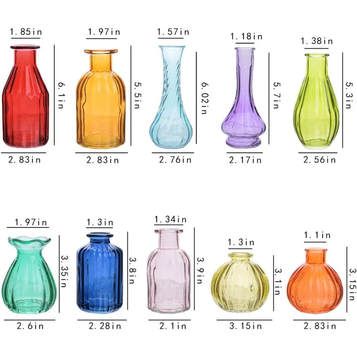 Bud Vases for Flowers – Set of 10 Glass Colored Vintage Vases for Wedding Decorations