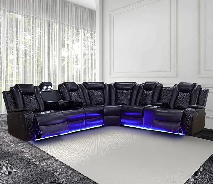 Luxury Power Reclining Sofa with LED Lights