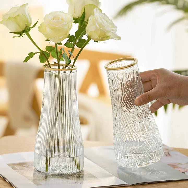 Product Description: 1Pc Simple And Creative Net Red Painted Gold Glass Transparent Flower Vase