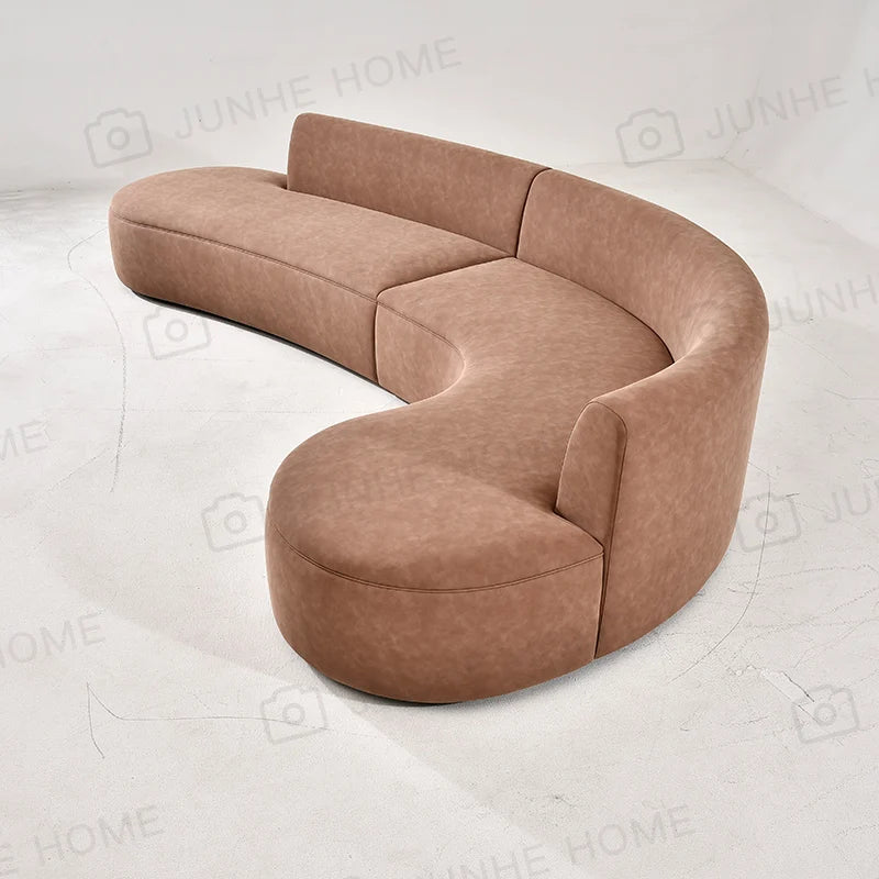 Curved Leather Sofa – Three or Four Seater Customizable Living Room Furniture