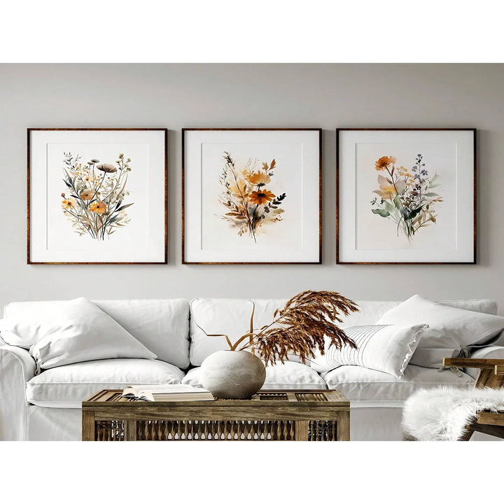 3-Piece Canvas Poster Set – Modern Wildflower Watercolor Botanical Art for Home Decor