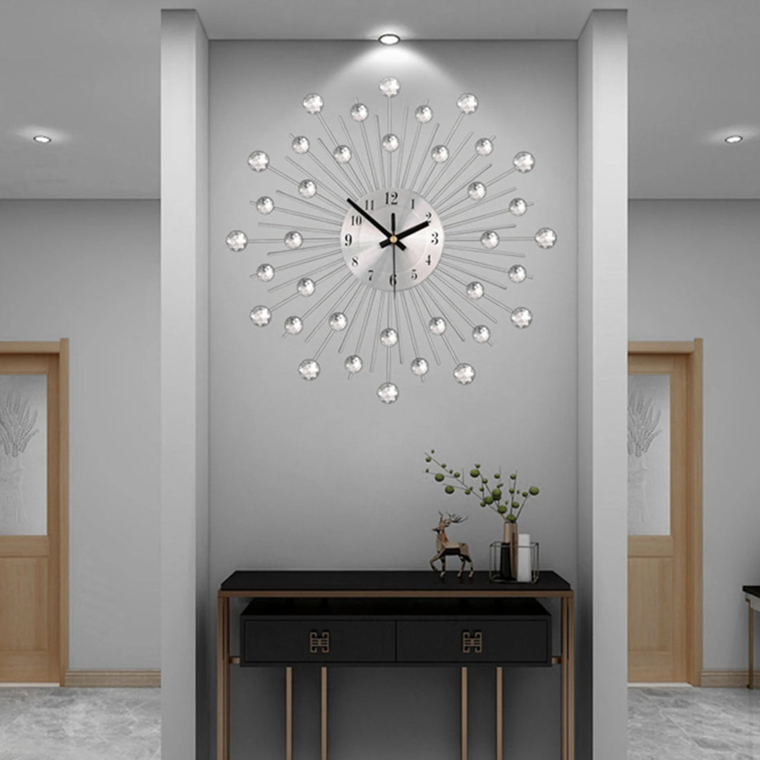 Modern Round Sunburst Wall Clock – Large Decorative Clock for Living Room