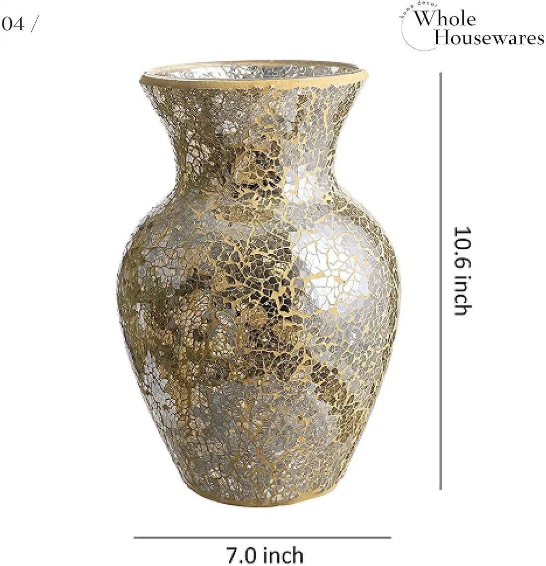 10.5" Tall Gold Mosaic Glass Vase – Decorative Centerpiece for Home and Events