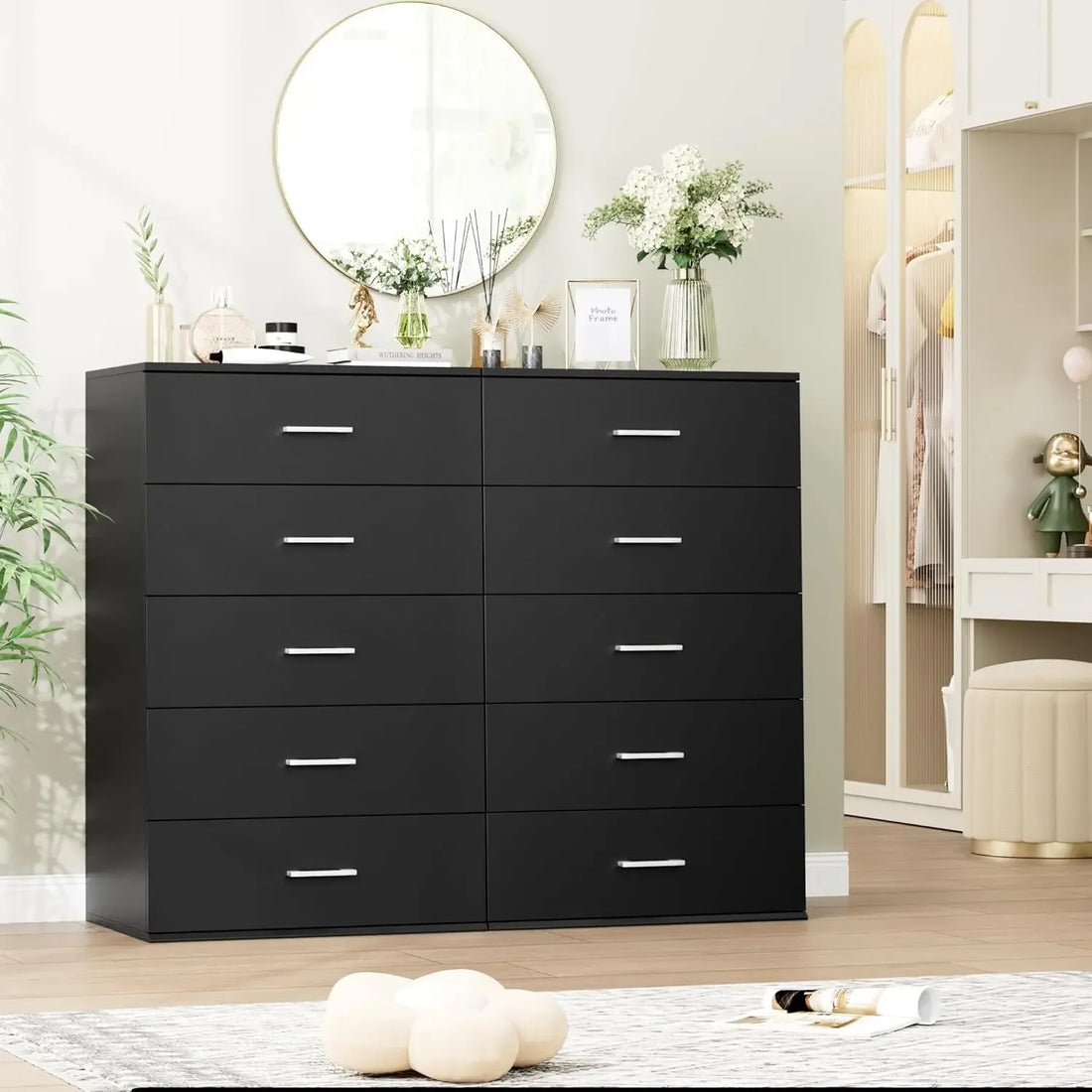 5 Drawer Dresser Chest with Sleek Black Finish