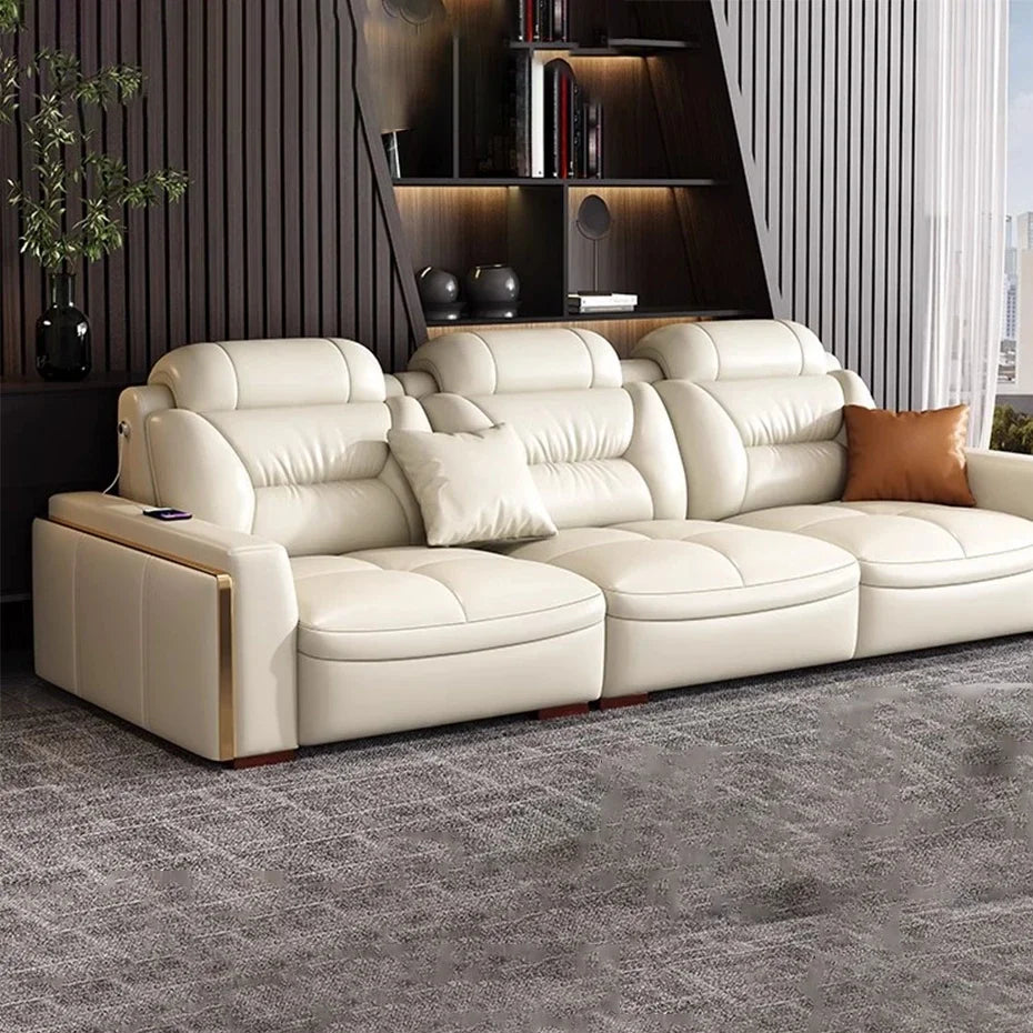 Premium Italian Genuine Leather Sectional Sofa Sets with USB & Bluetooth Speaker - MANBAS Living Room Furniture