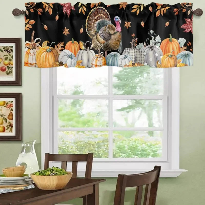 Thanksgiving Autumn Pumpkin Maple Leaf Short Curtains – Farmhouse Curtains for Kitchen, Cabinet, and Window