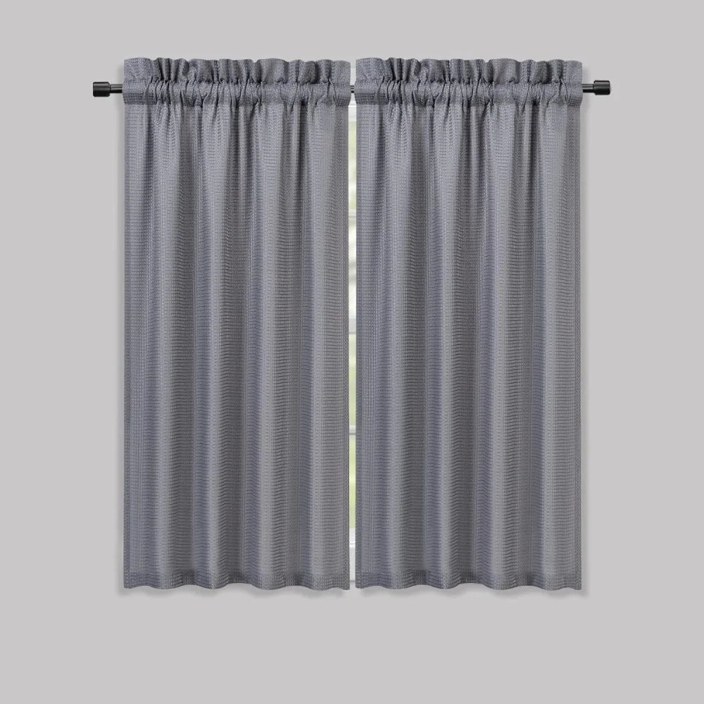 Cafe Curtains Waffle Woven Textured Kitchen Tier Curtains – Waterproof Short Window Coverings for Bathroom