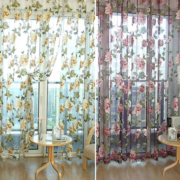 2PCS 100x200cm 3D Floral Sheer Curtains – Luxury Voile Draperies for Kitchen and Living Room