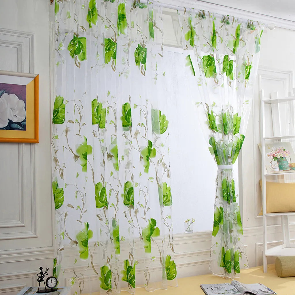 Floral Tulle Sheer Curtains – Elegant White Curtains for Living Room, Bedroom, and Kitchen