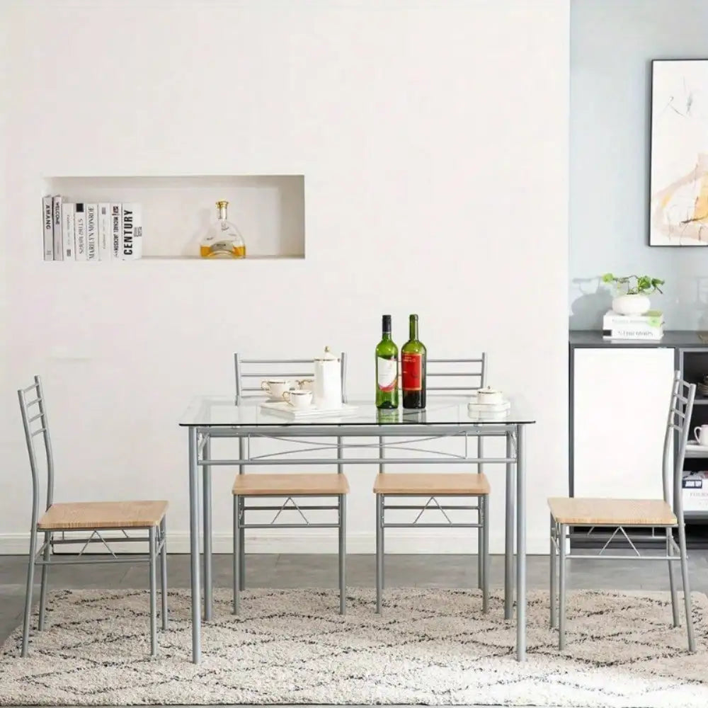 5-Piece Glass Dining Table Set for 4 – Modern Kitchen & Dining Room Furniture