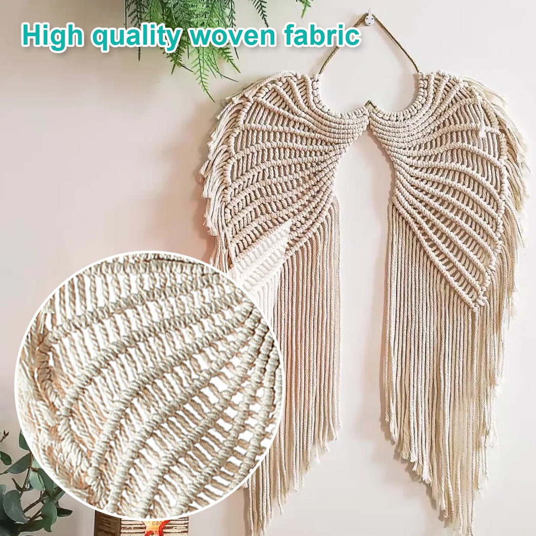 Angel Wing Hanging Tapestry – Handwoven Cotton Macrame Wall Hanging with Long Tassels