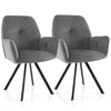 Set of 2 Velvet Accent Chairs – Swivel Dining Armchairs with Metal Legs (Gray)