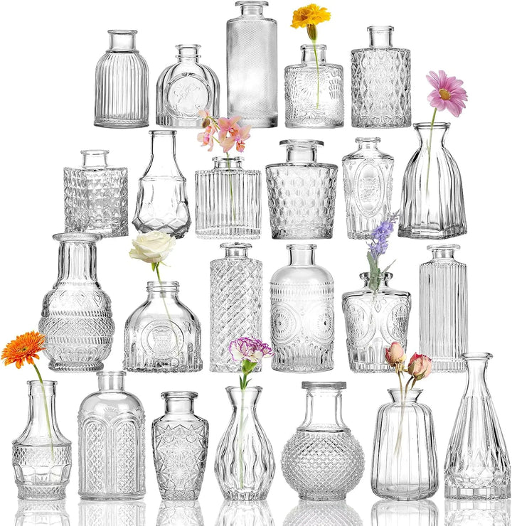 24-Piece Glass Bud Flower Vase Set – Perfect for Weddings, Parties, and Home Décor