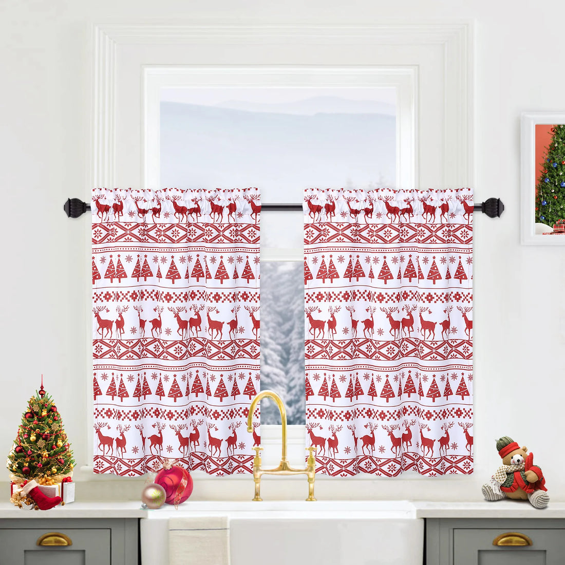 Christmas Tier Curtains – Boho Farmhouse Textured Cafe Curtains for Small Windows