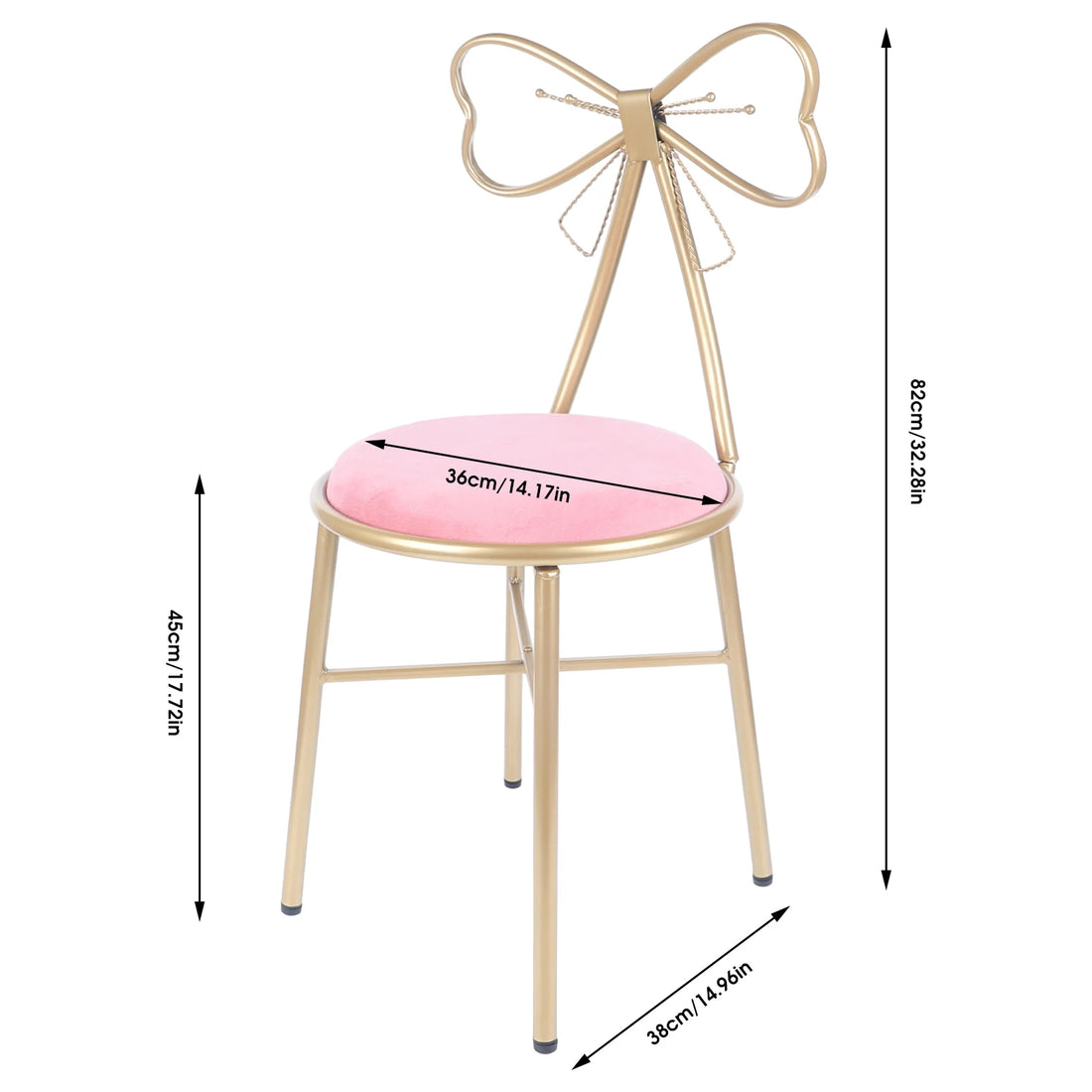 Modern Velvet Butterfly Vanity Stool – Pink Bow Knot Backrest Accent Chair for Girls’ Bedroom, Home Decor, and Makeup Vanity