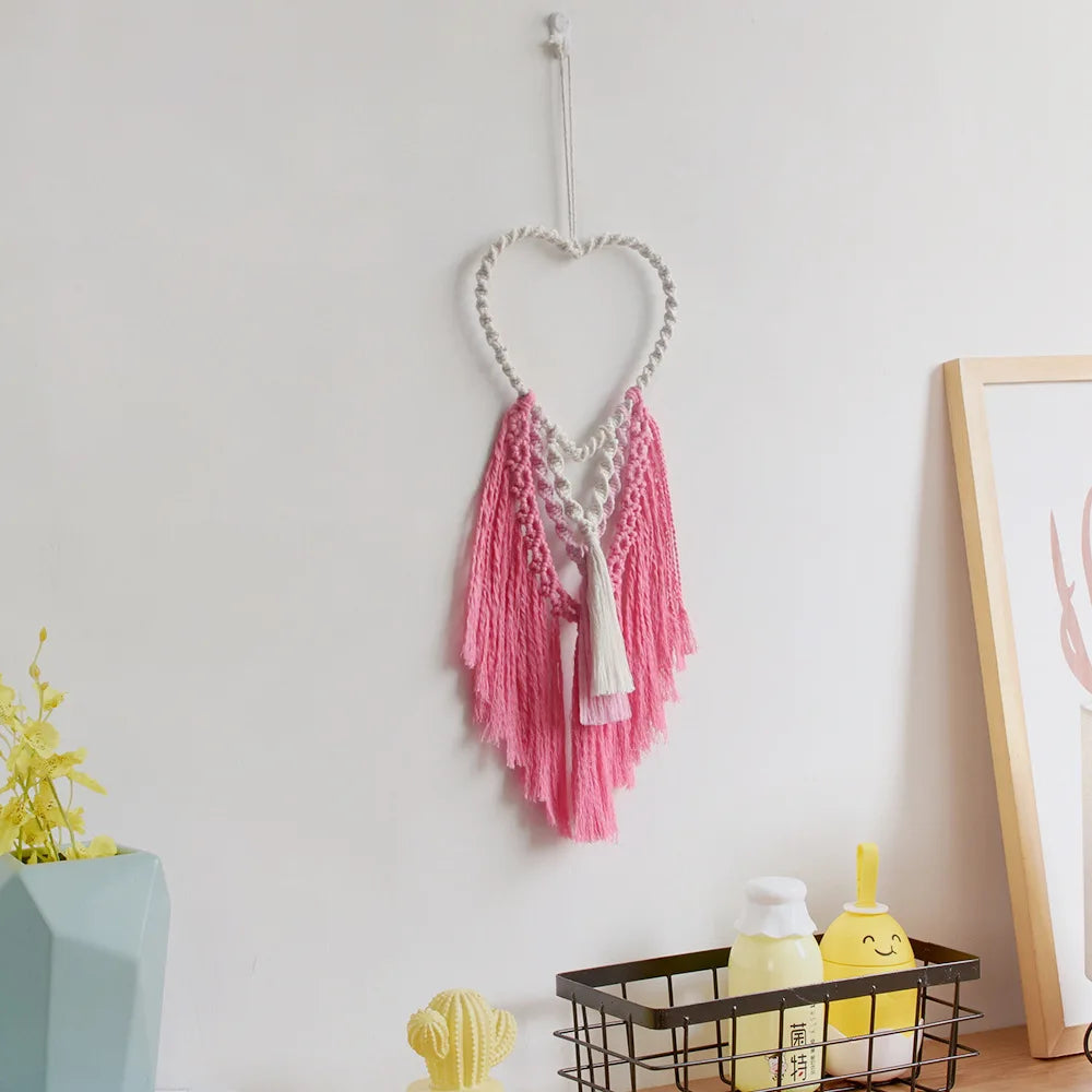 Heart Macrame Wall Hanging - Peach Tapestry for Nursery and Room Decor