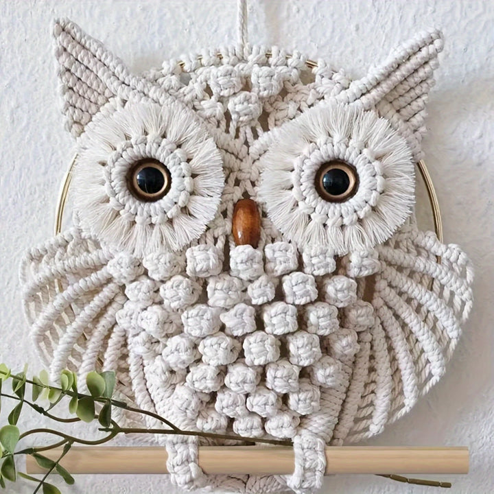 Handwoven Owl Tapestry – Intricate Lace Wall Hanging for Living Room and Office Decor