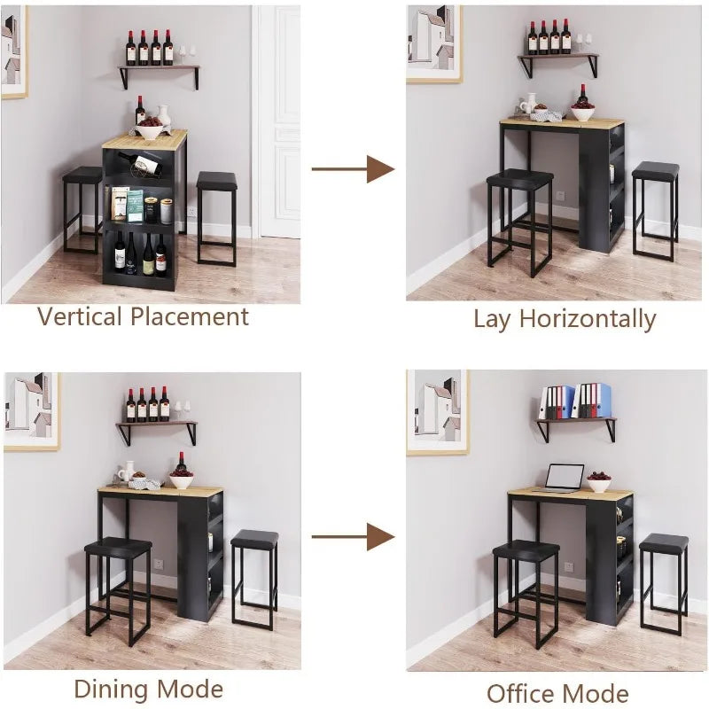 3-Piece Counter Height Dining Table Set with Storage Shelves – Space-Saving Kitchen Table for 2