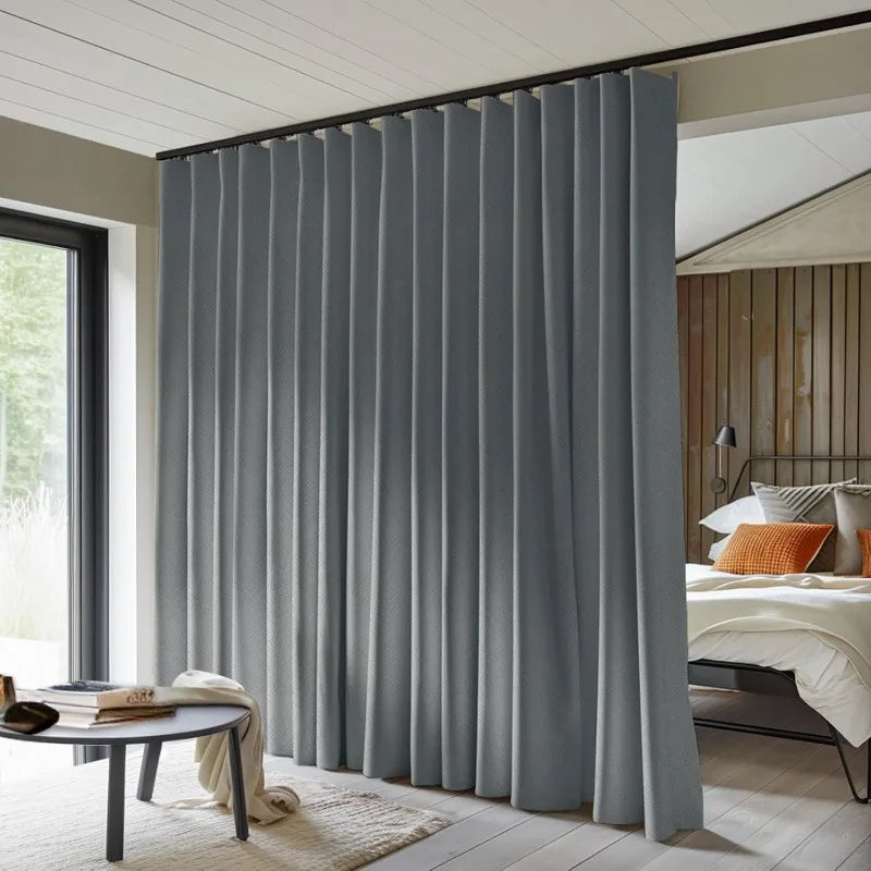 Room Divider Curtain – Total Blackout Privacy Curtain for Bedroom & Window, Ceiling Track Compatible (15ft W × 8ft H, Dark Grey)