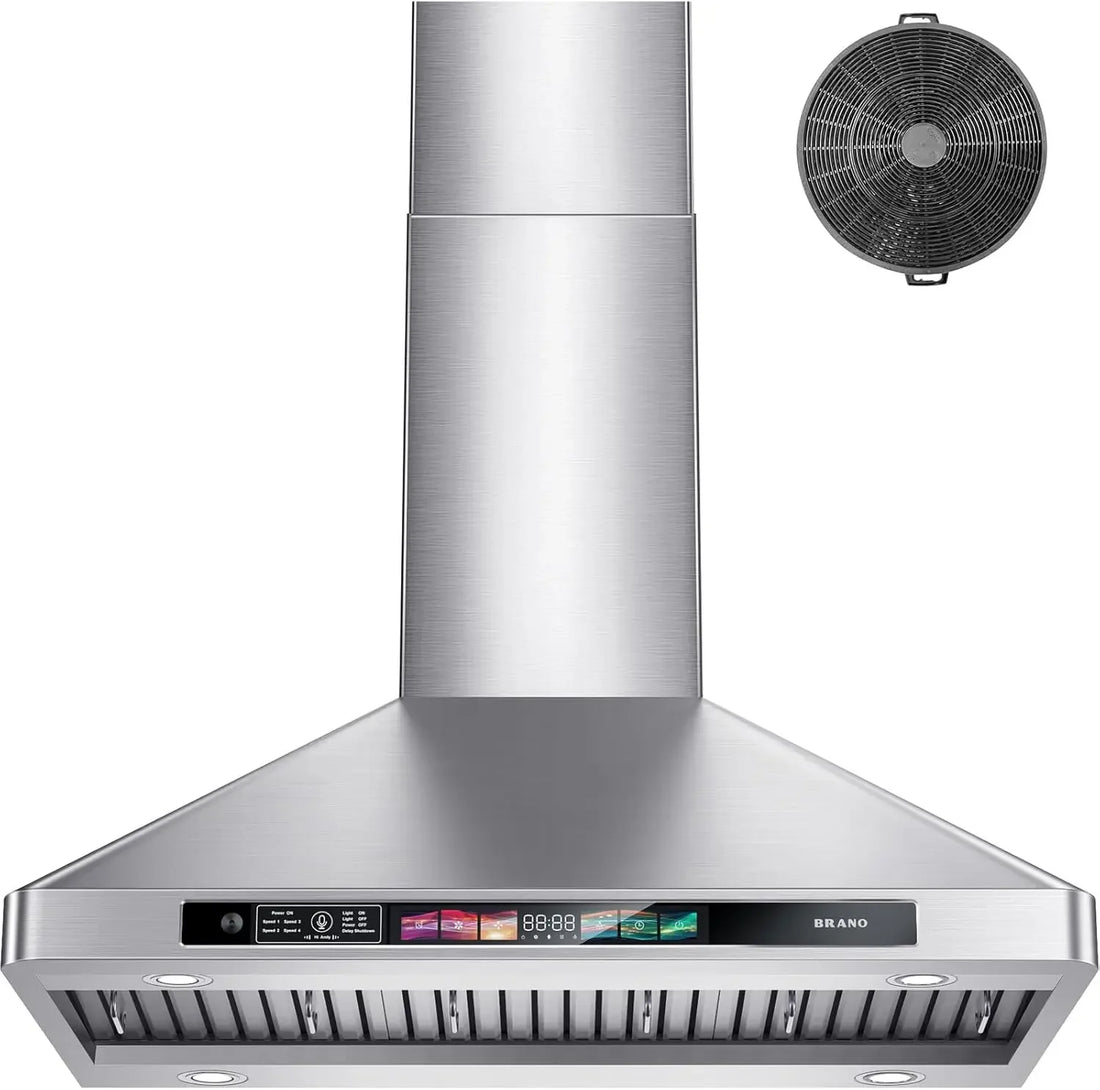 30-Inch Wall Mount Range Hood – 900 CFM Stainless Steel Kitchen Vent with Voice, Gesture & Touch Control | 4-Speed Exhaust Fan