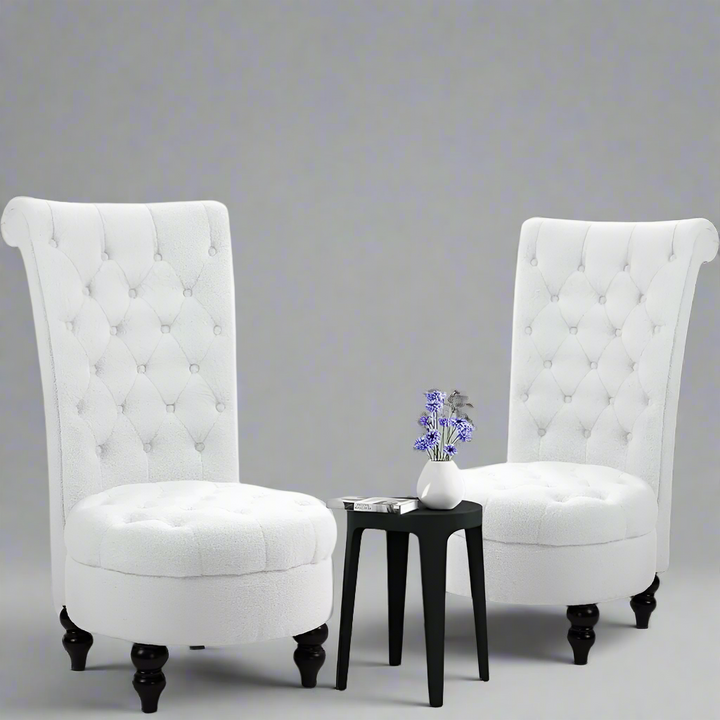 High-Back Chair Set of 2 – Retro Royal Button-Tufted Armless Throne Accent Chairs with Solid Wood Frame