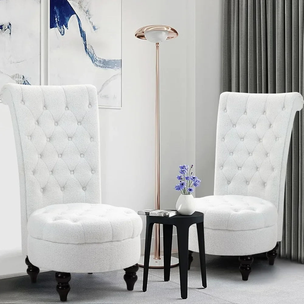 High-Back Chair Set of 2 – Retro Royal Button-Tufted Armless Throne Accent Chairs with Solid Wood Frame