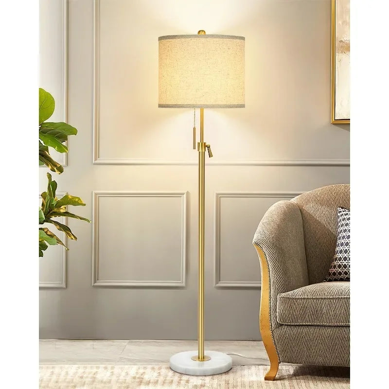 Modern Floor Lamp for Living Room, Adjustable Height Standing Lamp with Marble Base, 3-Way Dimmable Gold Brass Tall Pole Light